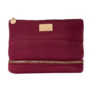 Quilted Makeup Bag with Brush Case. Burgundy